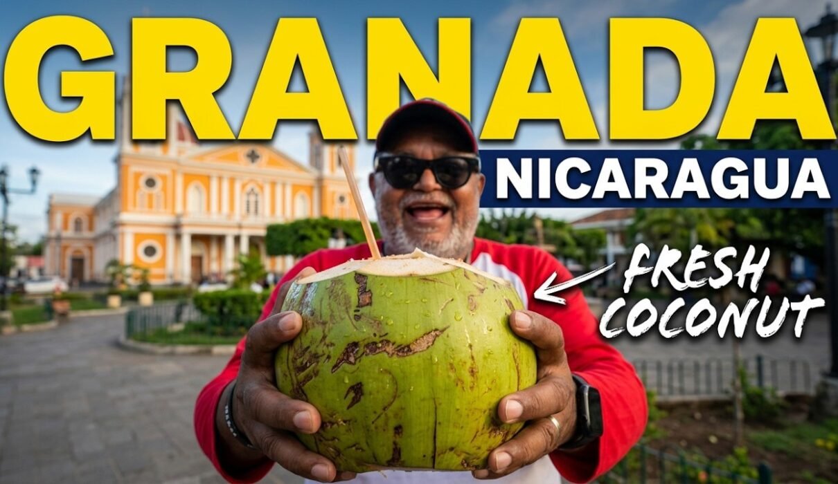 Granada Cathedral and colorful colonial streets in Granada, Nicaragua during my Central America journey