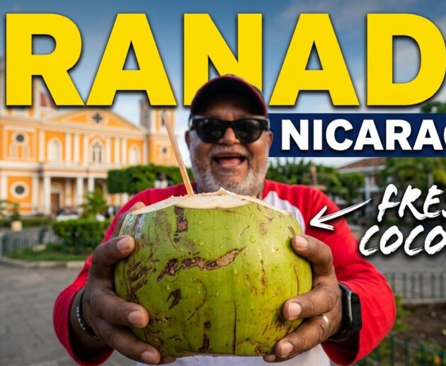 Granada Cathedral and colorful colonial streets in Granada, Nicaragua during my Central America journey