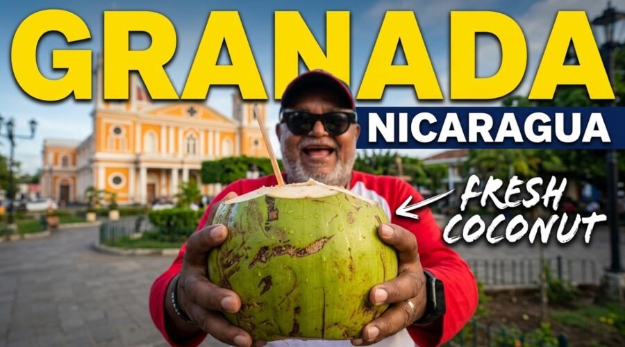 Granada Cathedral and colorful colonial streets in Granada, Nicaragua during my Central America journey