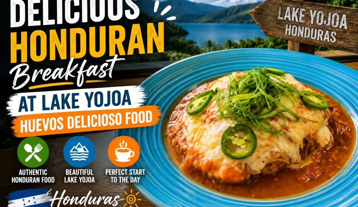 Delicious Honduran breakfast with huevos near Lake Yojoa, Honduras