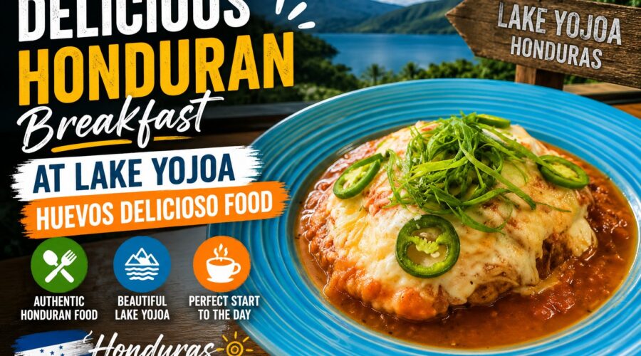 Delicious Honduran breakfast with huevos near Lake Yojoa, Honduras