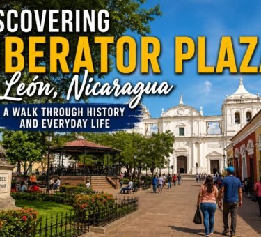Liberator Plaza in León, Nicaragua, surrounded by historic colonial architecture and lively city streets