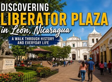 Liberator Plaza in León, Nicaragua, surrounded by historic colonial architecture and lively city streets