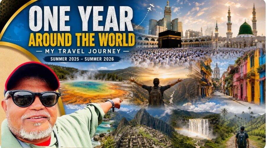 One year around the world travel journey featuring Yellowstone, Colombia, South America, road trips, cultural experiences, and spiritual journeys
