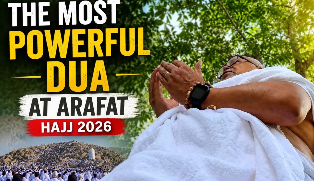 Muslim pilgrims making heartfelt dua on the plains of Arafat during Hajj 2026