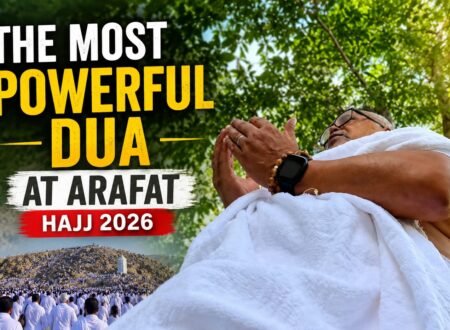 Muslim pilgrims making heartfelt dua on the plains of Arafat during Hajj 2026