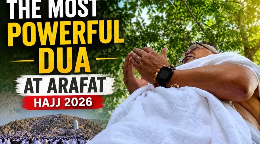 Muslim pilgrims making heartfelt dua on the plains of Arafat during Hajj 2026