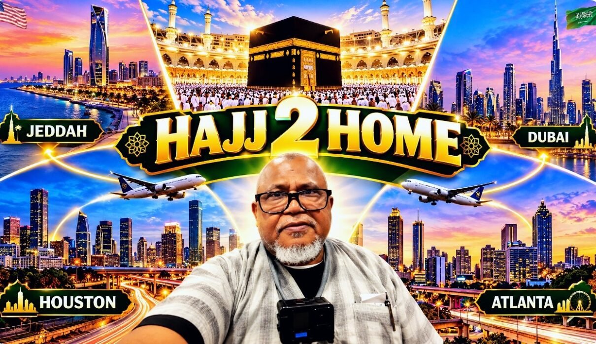 Muslim pilgrim returning home to Atlanta after completing Hajj 2026, marking the end of his spiritual journey from Makkah.