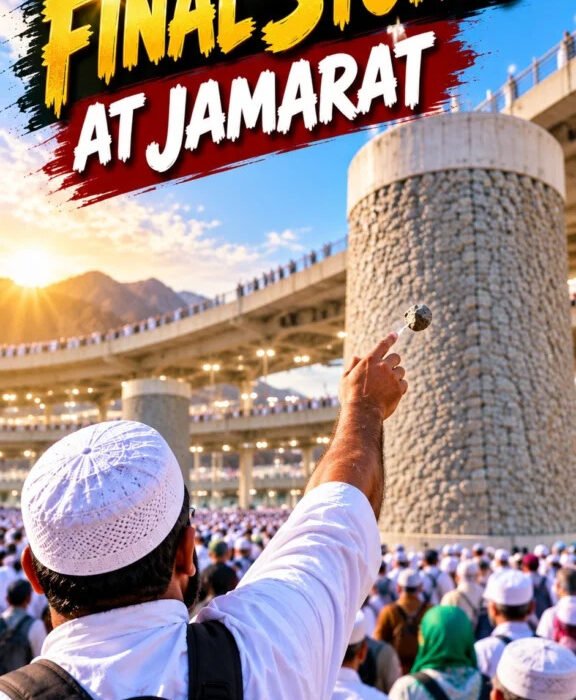 Pilgrims completing the final Ramy at Jamarat during Hajj 2026