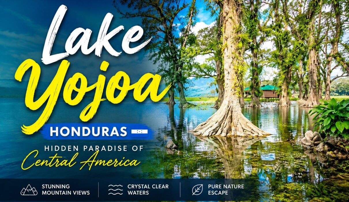 Scenic view of Lake Yojoa in Honduras surrounded by lush green mountains and tropical forests