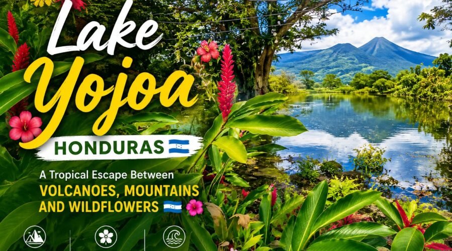 Lake Yojoa in Honduras surrounded by green volcanic mountains and tropical vegetation