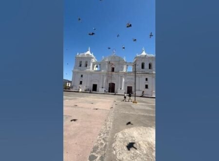 León Cathedral in Nicaragua, showing its historic white colonial architecture and impressive domes in the heart of León