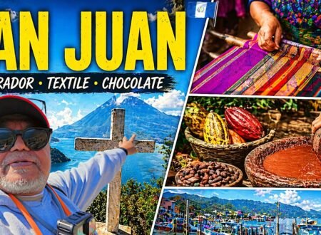 Panoramic view of Lake Atitlán surrounded by volcanoes and mountains in Guatemala
