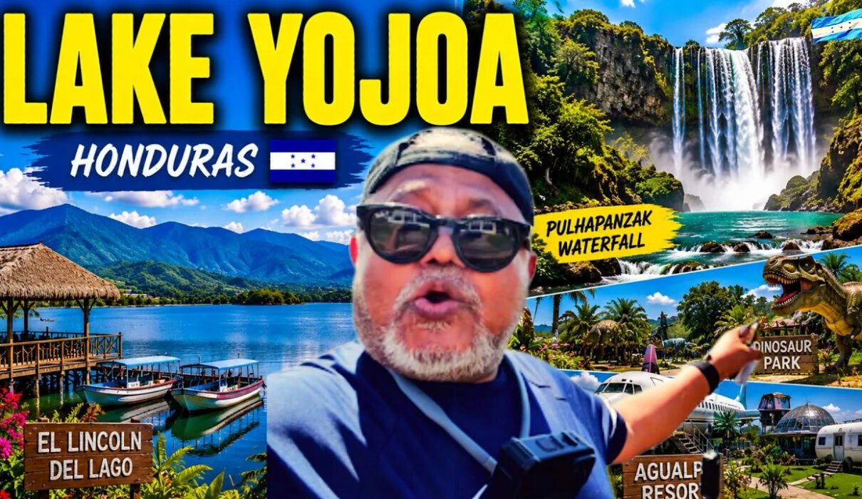 Beautiful Lake Yojoa surrounded by mountains and lush green landscape in Honduras
